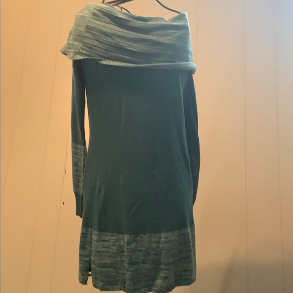 Light green sweater dress off the shoulder